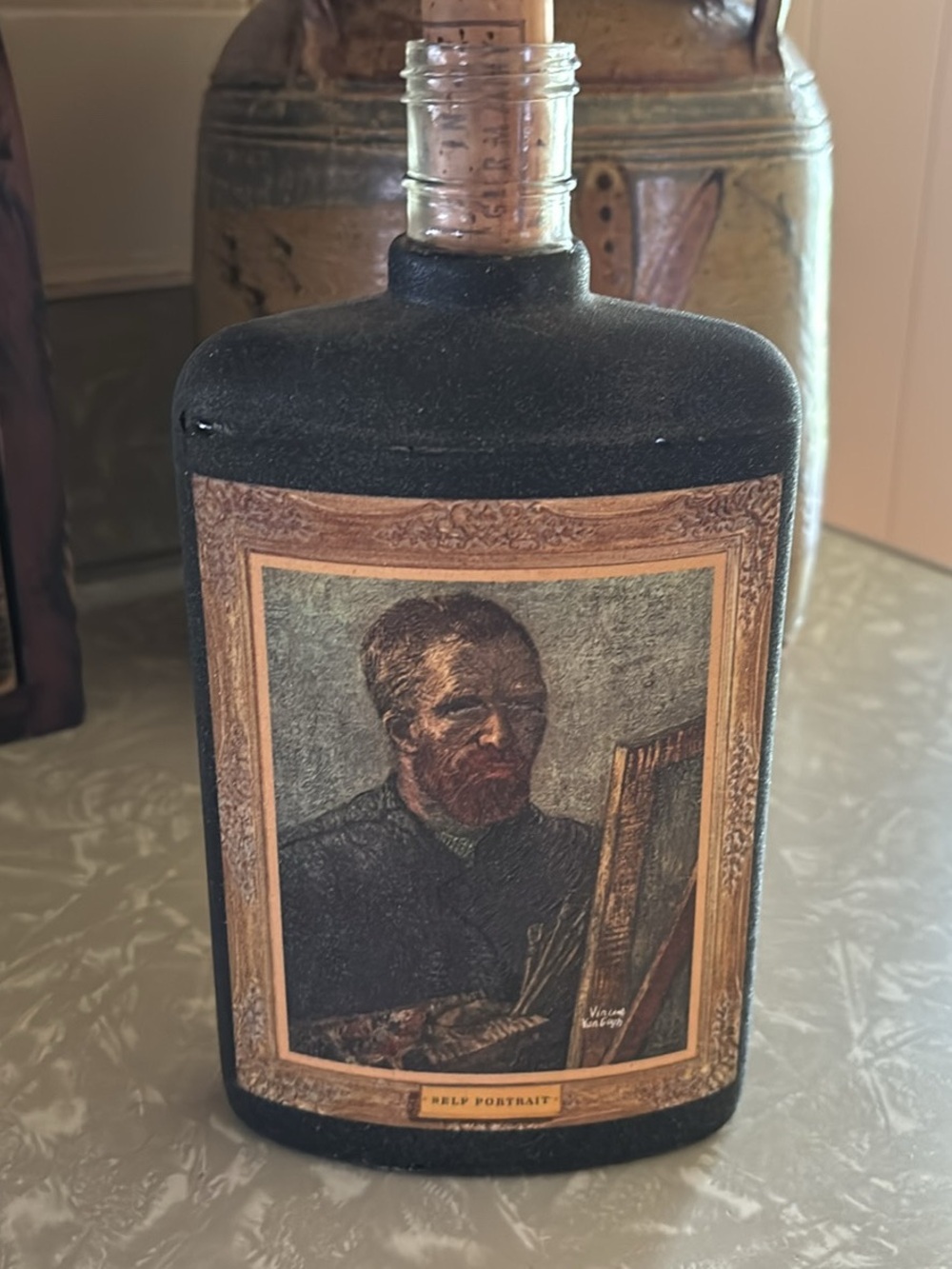 Decorative Jim Beam Black Resin Bottle with Vintage Portrait Label